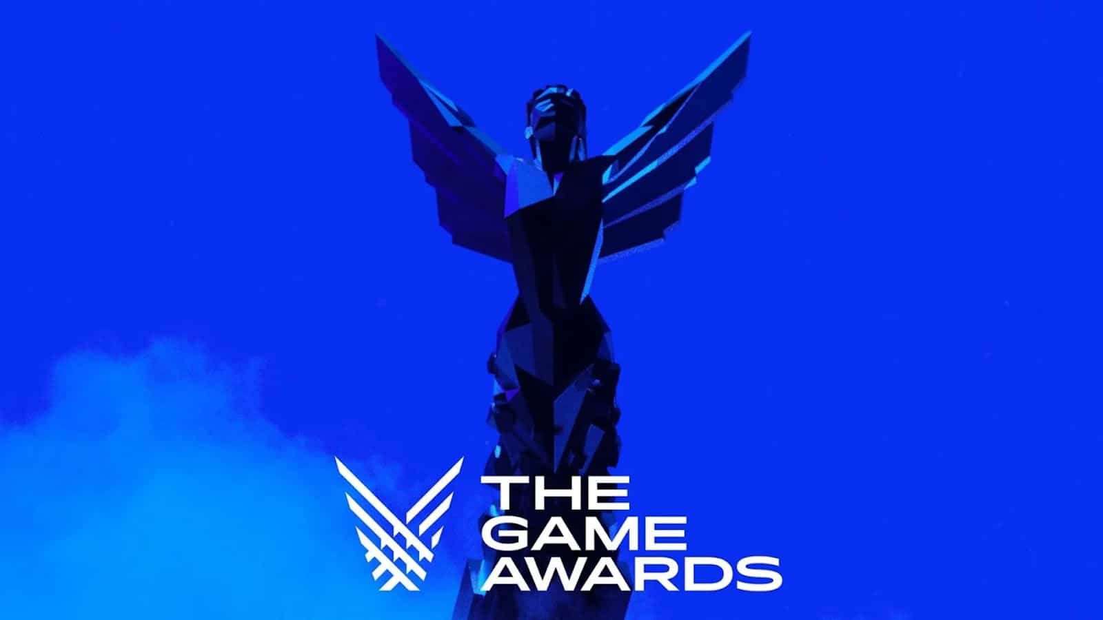 The Game Awards trophy, a woman with wings raised, sits against a blue background