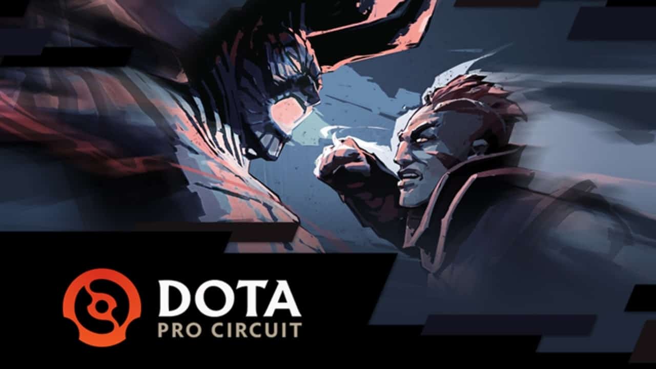 The heroes Terrorblade and Anti-Mage locked in a heated battle, the DPC logo appears below them
