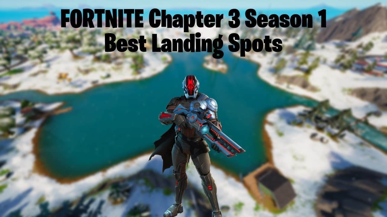 The Foundation appears with a portion of the Fortnite Chapter 3 map behind him, above him the words "Fortnite Chapter 3 Season 1 Best Landing Spots" appear in bold, black letters