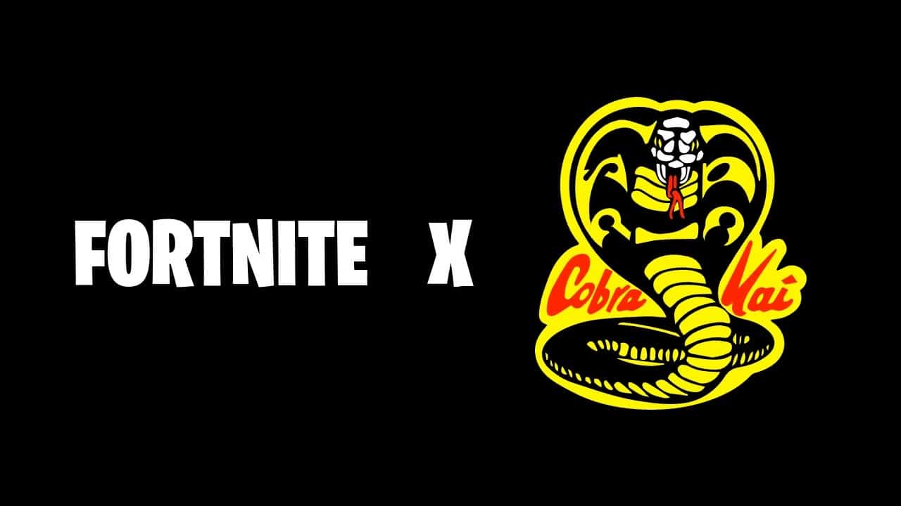 The Fortnite and Cobra Kai logos appear beside each other against a black background