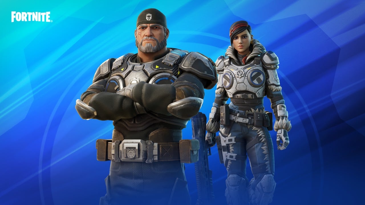 The new character skins for Marcus Fenix and Kait Diaz available as part of the Fortnite & Gears of War crossover in Chapter 3