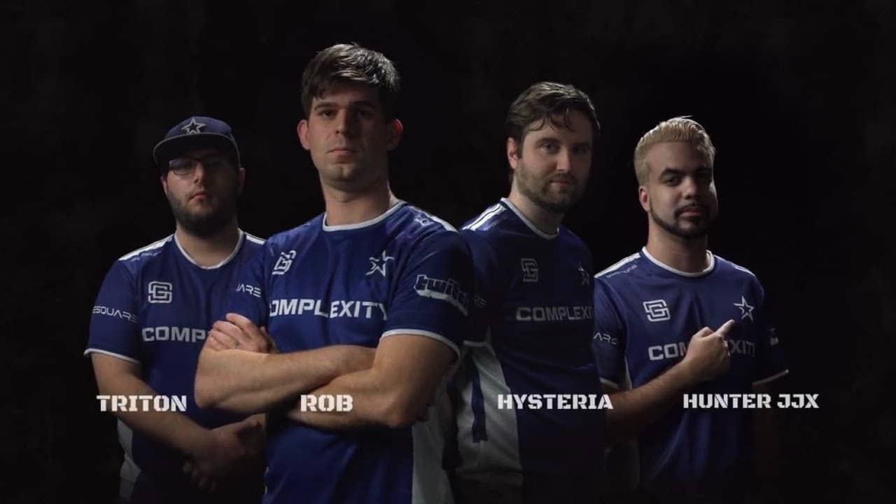 Complexity Gaming's new Halo Infinite roster stand in their team jerseys against a black background