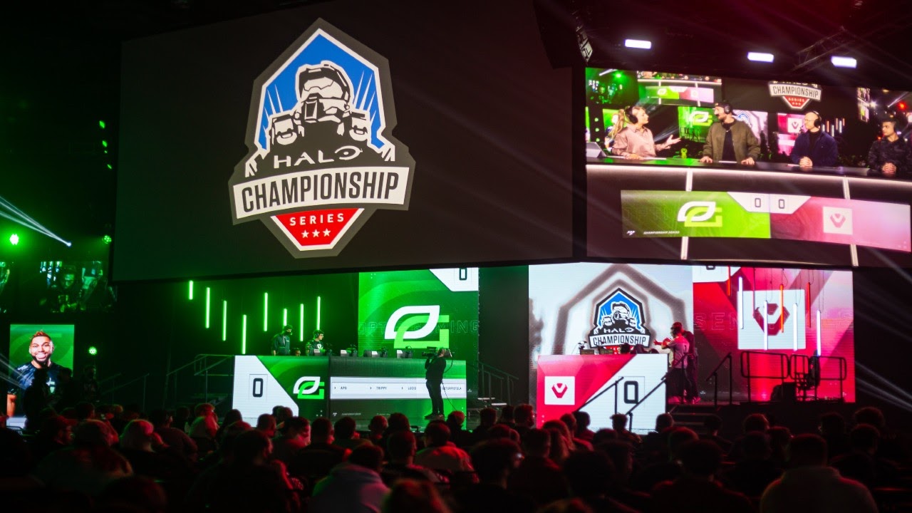 The Optic Gaming logo appears on the stage as fans watch Day 1 of HCS Raleigh live