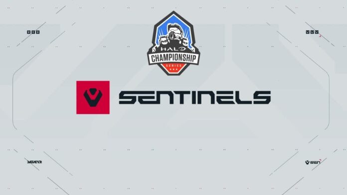 The Sentinels logo appears on a white backgroun below the Halo Championship Series logo