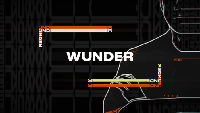 The word "Wunder" appears in bold, block white lettering against a black background. An orange and white line, Fnatic's team colors, appears below and above