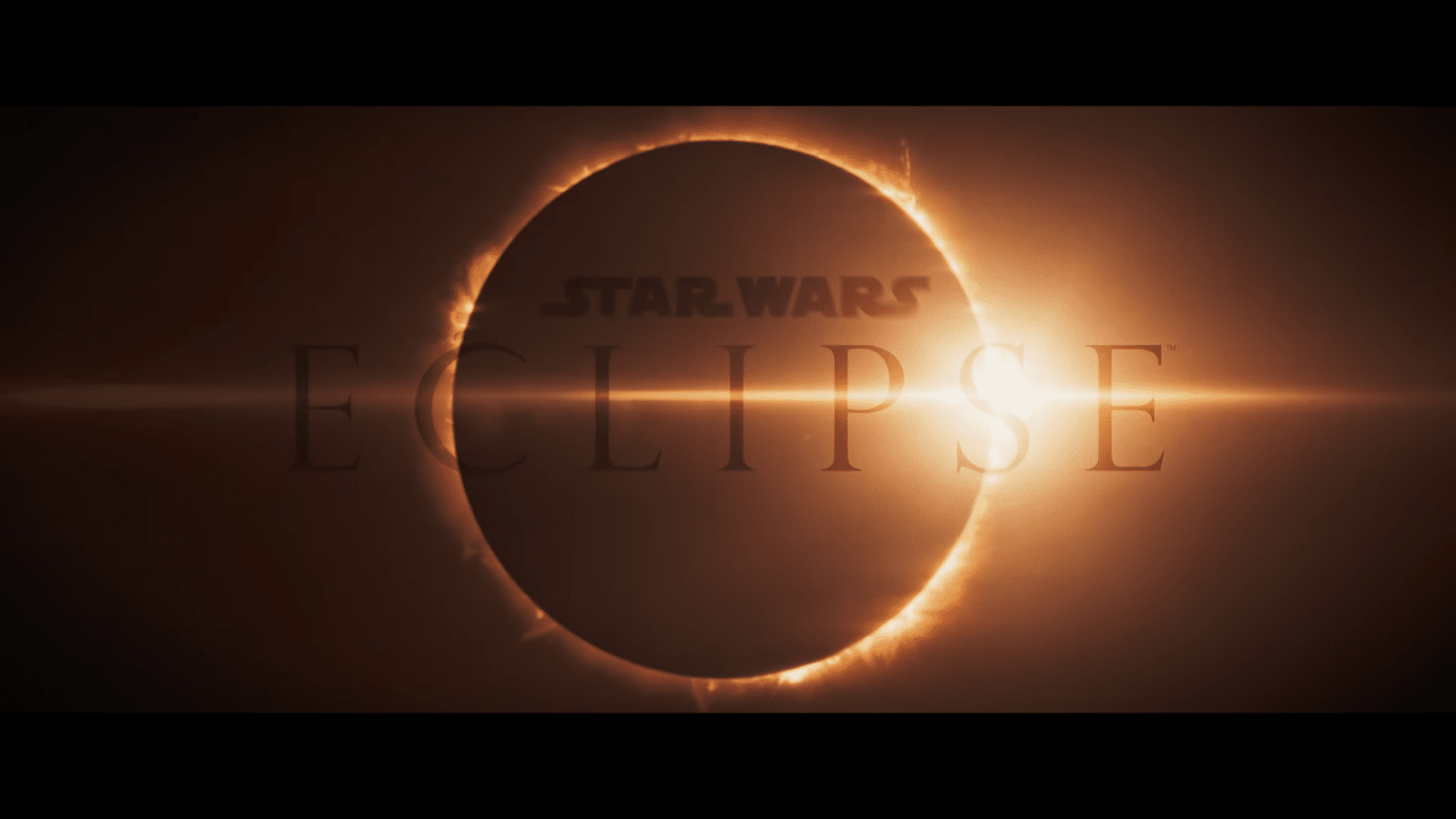 A bright sun is covered by a dark moon in the opening screen of the trailer for the new Star Wars game, Eclipse