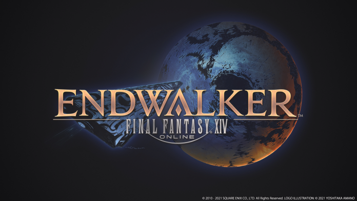 The FFXIV Endwalker logo, featuring a arrow like space craft flying toward a crater pocked moon.
