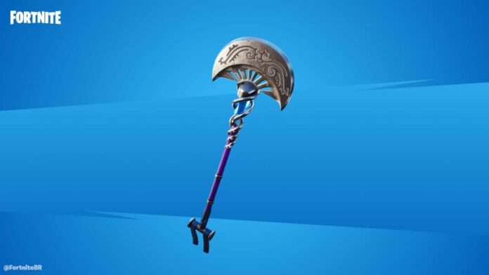 The Madcap Pickaxe, a mushroom, crescent shaped pickaxe, its design is based on the elusive Madcap Mushroom character
