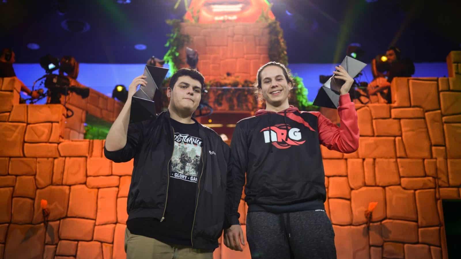 Fortnite Player's Saf & Zayt celebrate their victory on stage