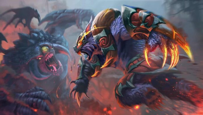 The Dota 2 hero Ursa, a bipedal bear with armored shoulders and bladed claws