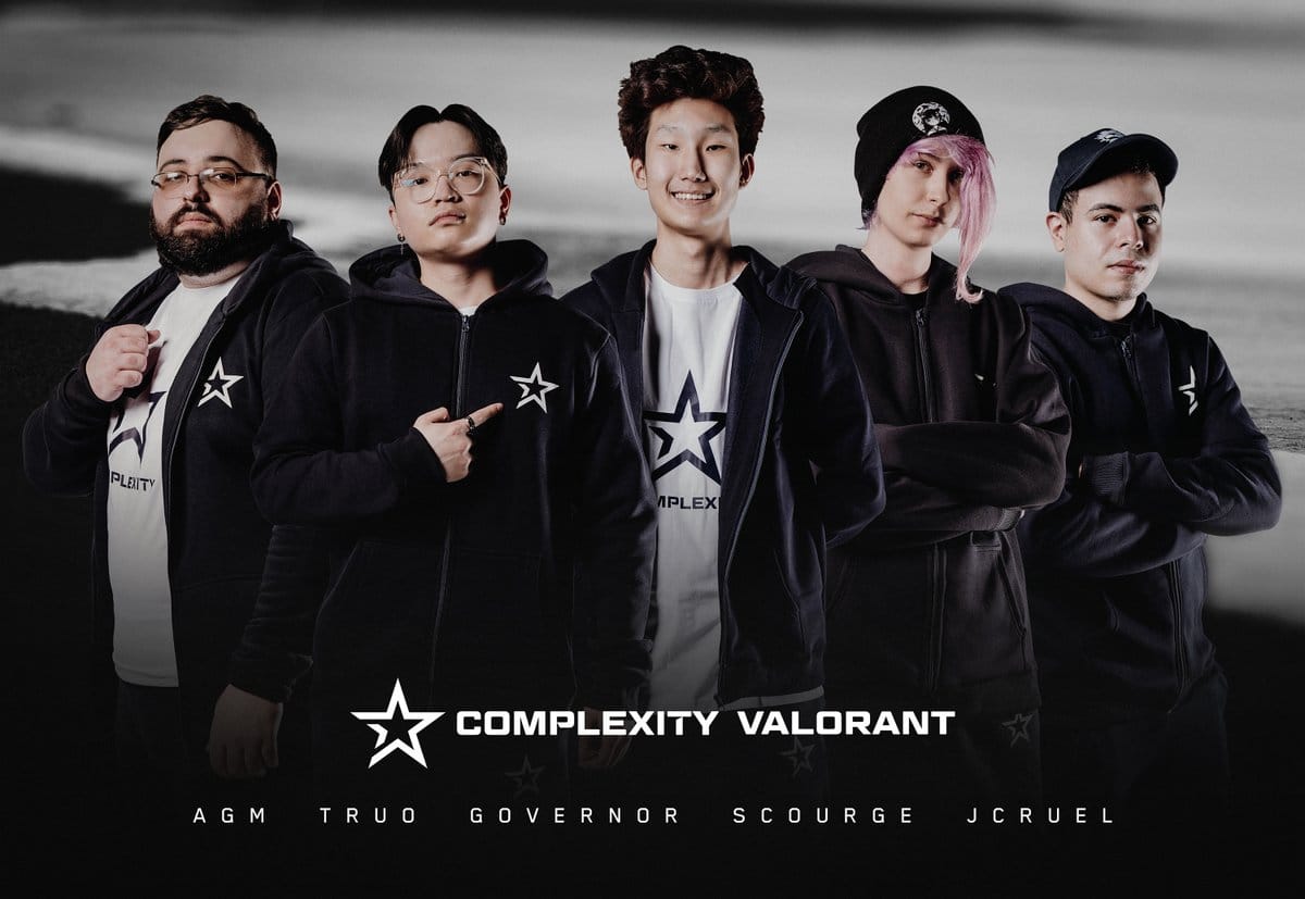 The new roster for Complexity Gaming stand together in their team jackets and jerseys
