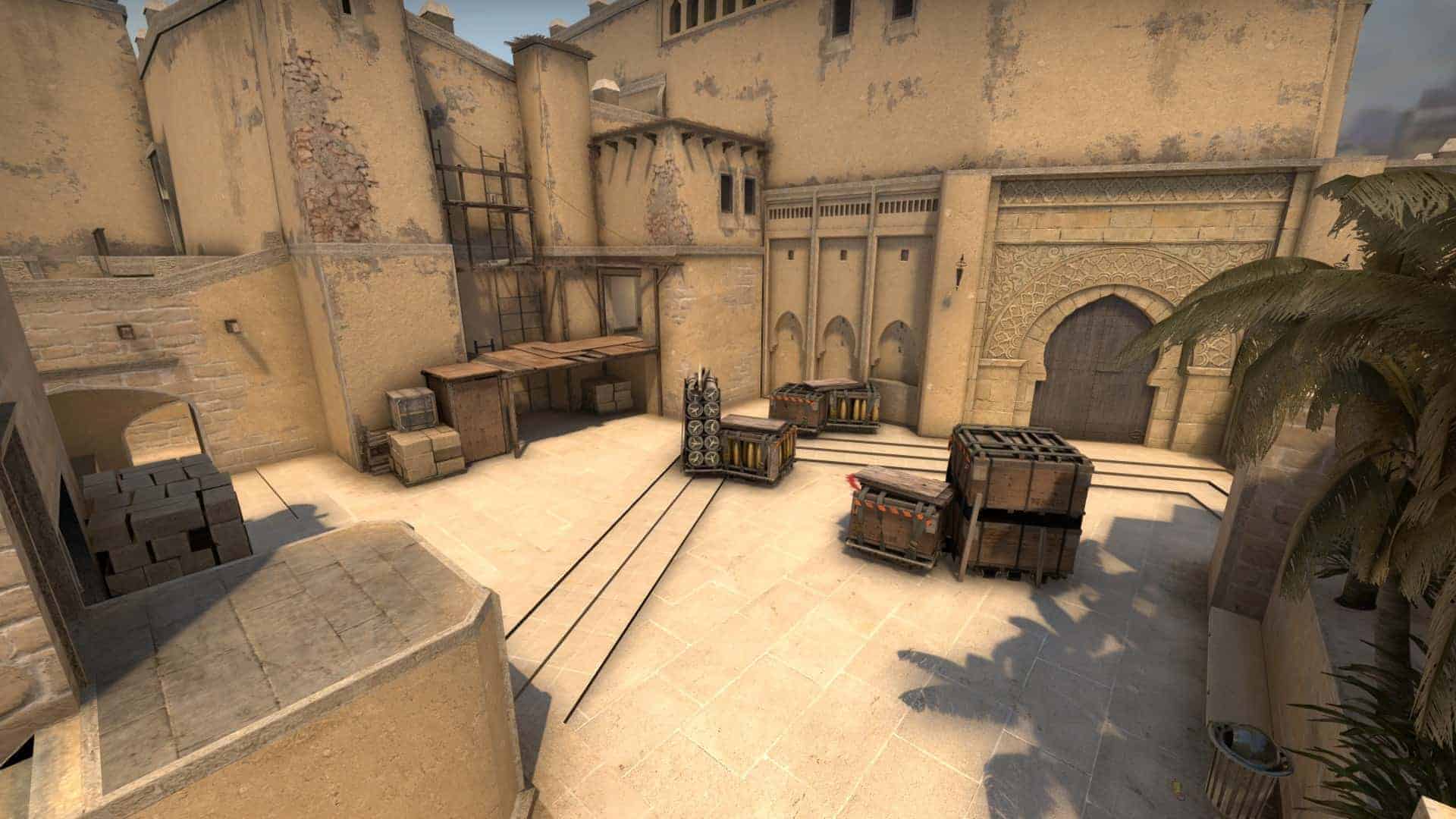 A screenshot of the CS:GO map Mirage features Moroccan style architecture