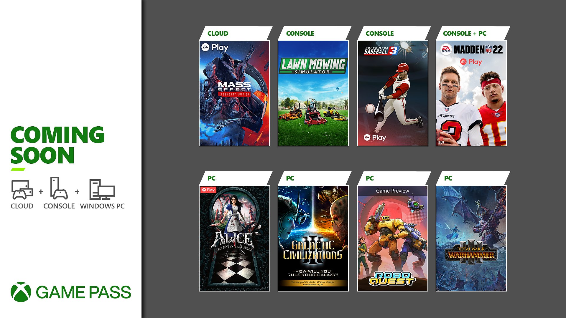 Xbox Game Pass - Coming Soon