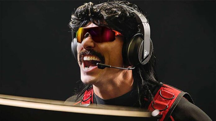 Dr Disrespect cheers into the mic during a live stream