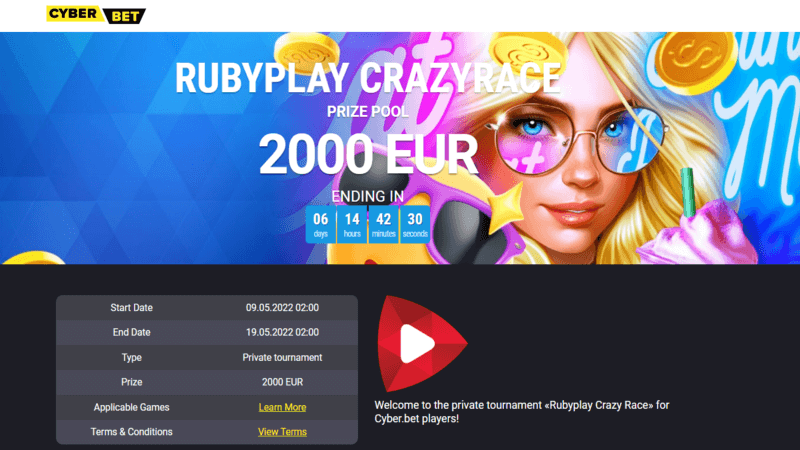 Cyber.Bet’s Rubyplay Crazy Race Promo