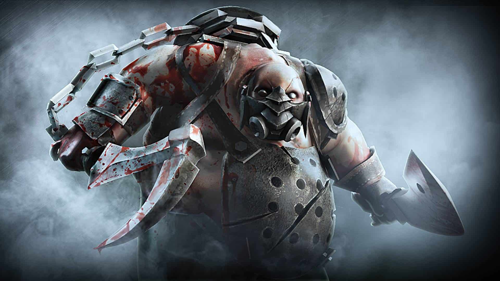 The Dota 2 hero, Pudge, charges into battle with his cleaver and hook