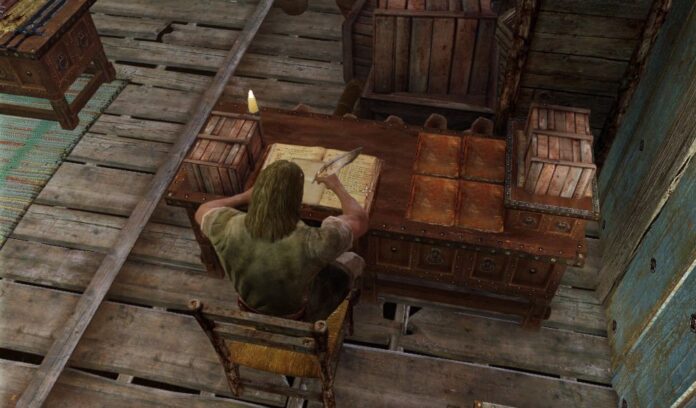 Man sitting at a desk in Skyrim