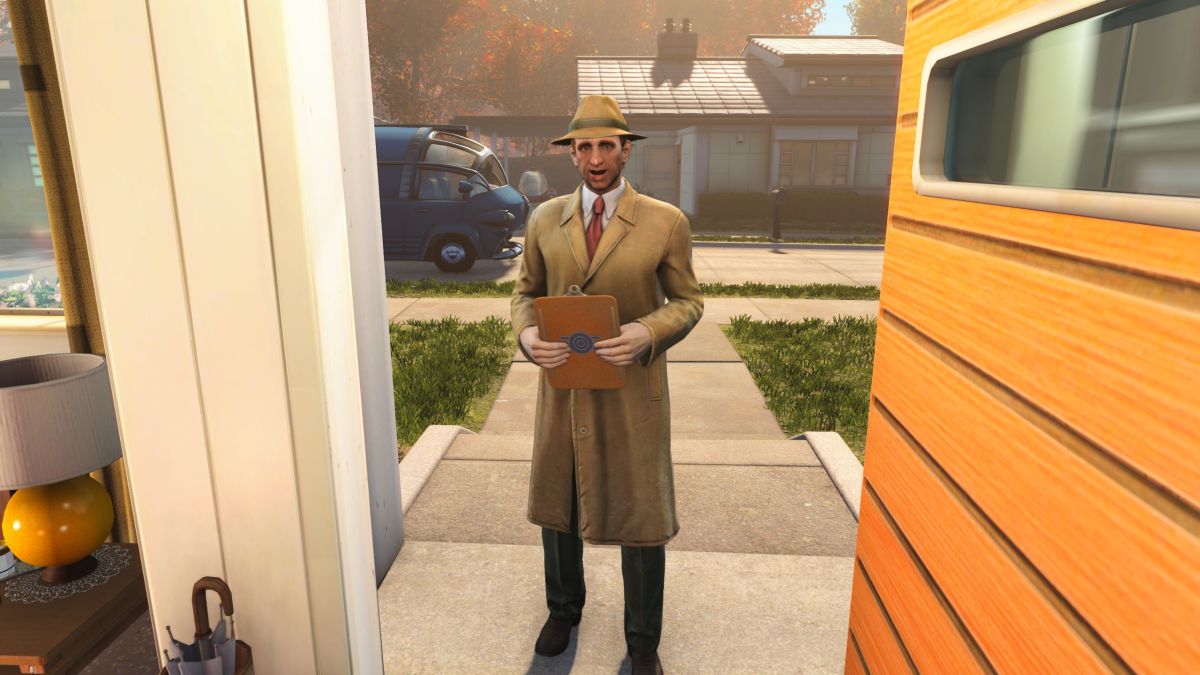 A man with a clipboard stands in a doorway