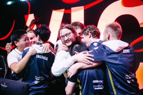 Team Liquid celebrate after their series against Entity at The International 11