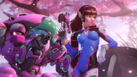 The Overwatch 2 Hero, D.Va with her Mech behind her