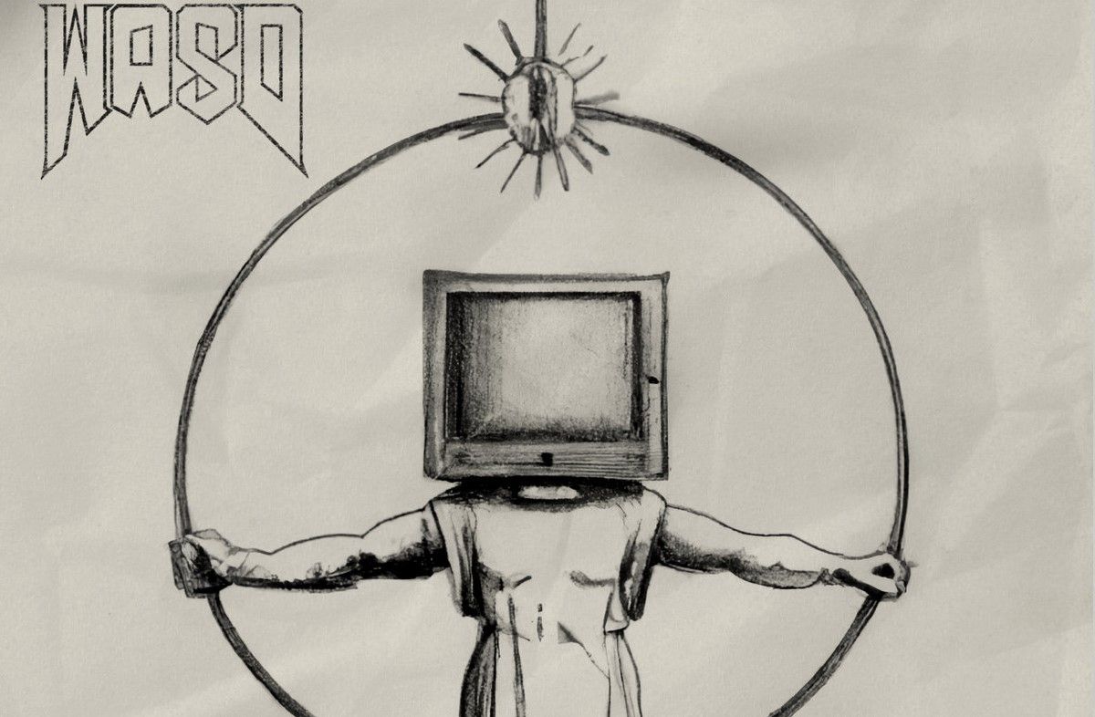 sketch of a man in a circle with a CRT monitor head and a dangling mouse above, text in upper left corner reading