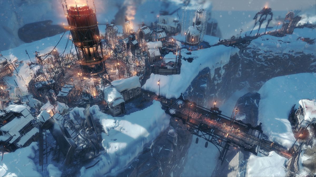 Frostpunk city in the snow