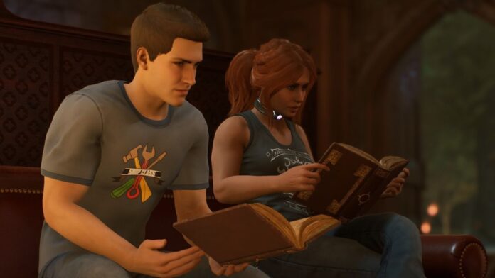 Peter Parker and The Hunter sit next to each other, reading.