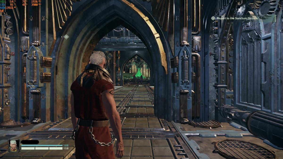 screenshot from an extremely low graphics version of Warhammer 40,000: Darktide