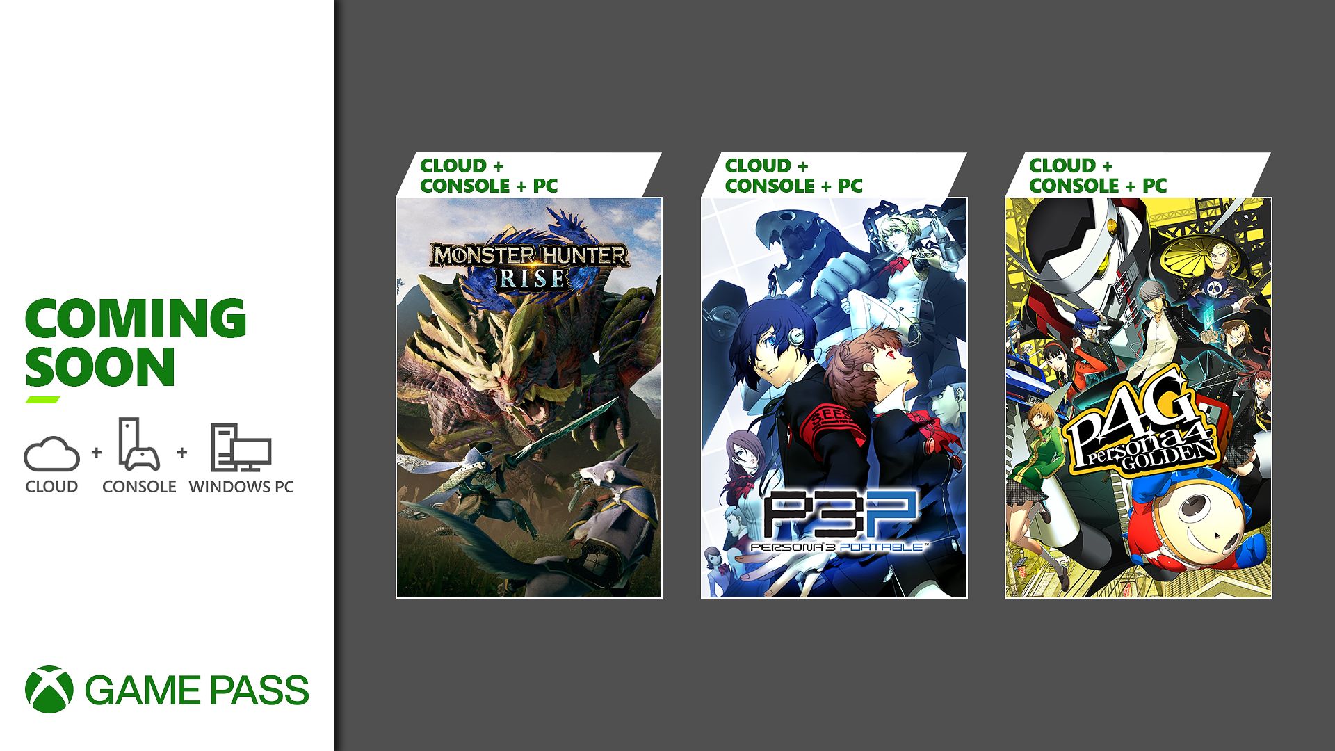 Coming to Xbox Game Pass: Monster Hunter Rise, Persona 3 Portable, and Persona 4 Golden