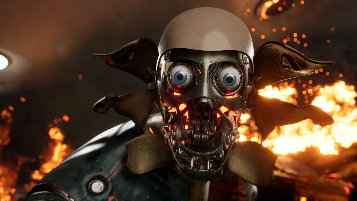 An image of an enemy robot in Atomic Heart screaming at the player.