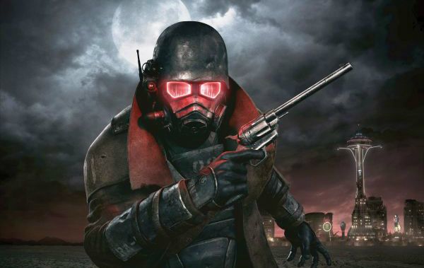 Fallout: New Vegas art of wastelander in mask with pistol