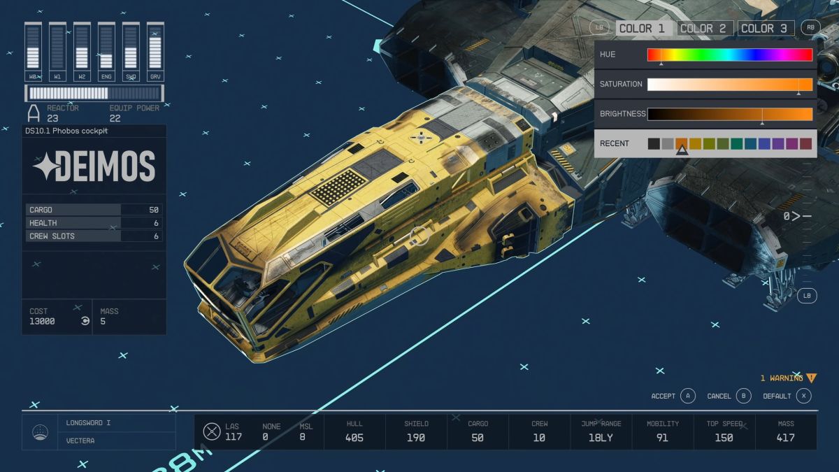 Starfield ship customization menu