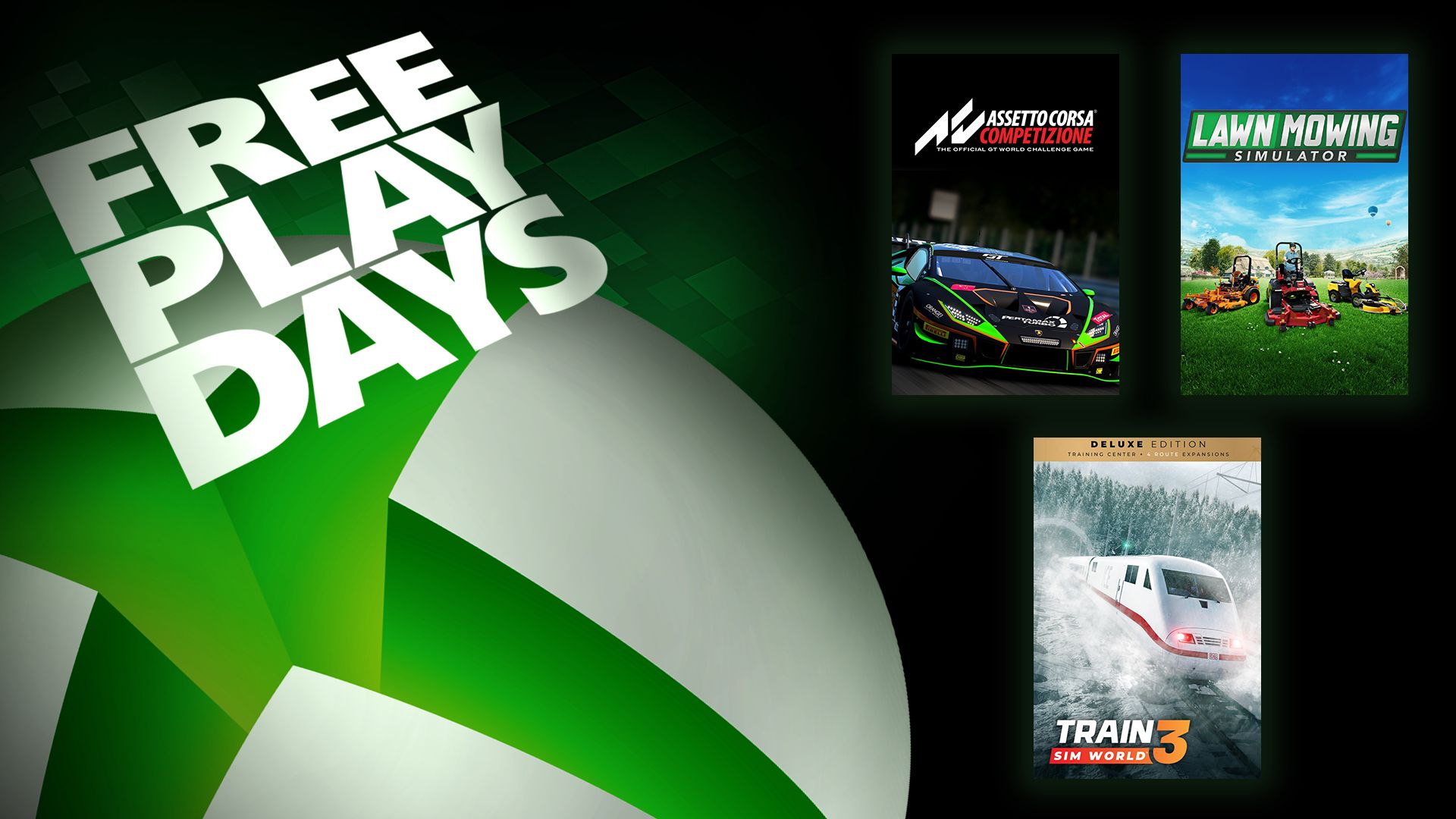 Free Play Days - Assetto Corsa Competizione, Lawn Mowing Simulator, and Train Sim World 3: Deluxe Edition