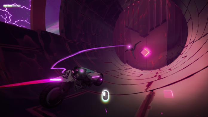 Ready your cyberbike and tear out a robot's guts with a grappling hook in Gripper