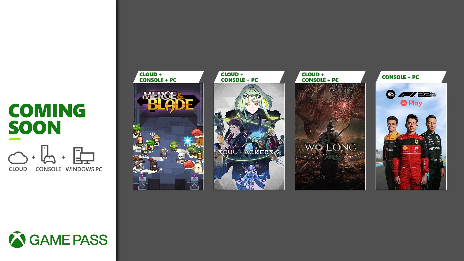 Coming to Xbox Game Pass: Wo Long: Fallen Dynasty, Soul Hackers 2, F1 22, and Merge & Blade