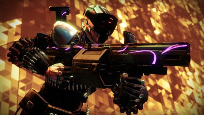A Guardian holding a new heavy grenade launcher.