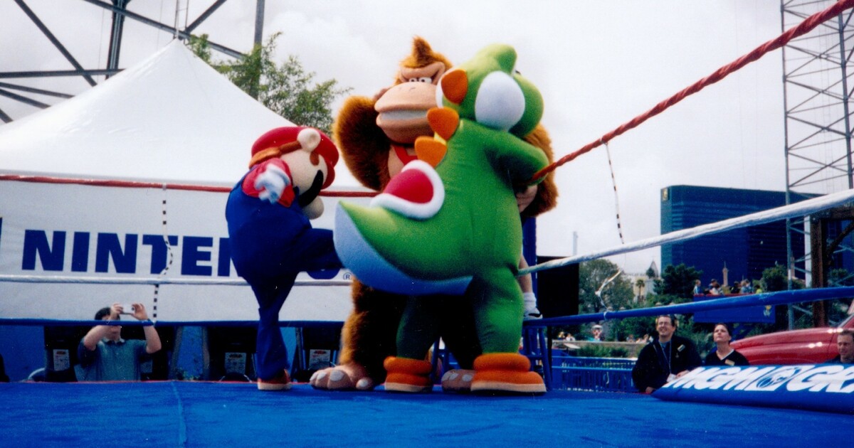 Want to see a real-life wrestling match between Mario, Yoshi and Donkey Kong?