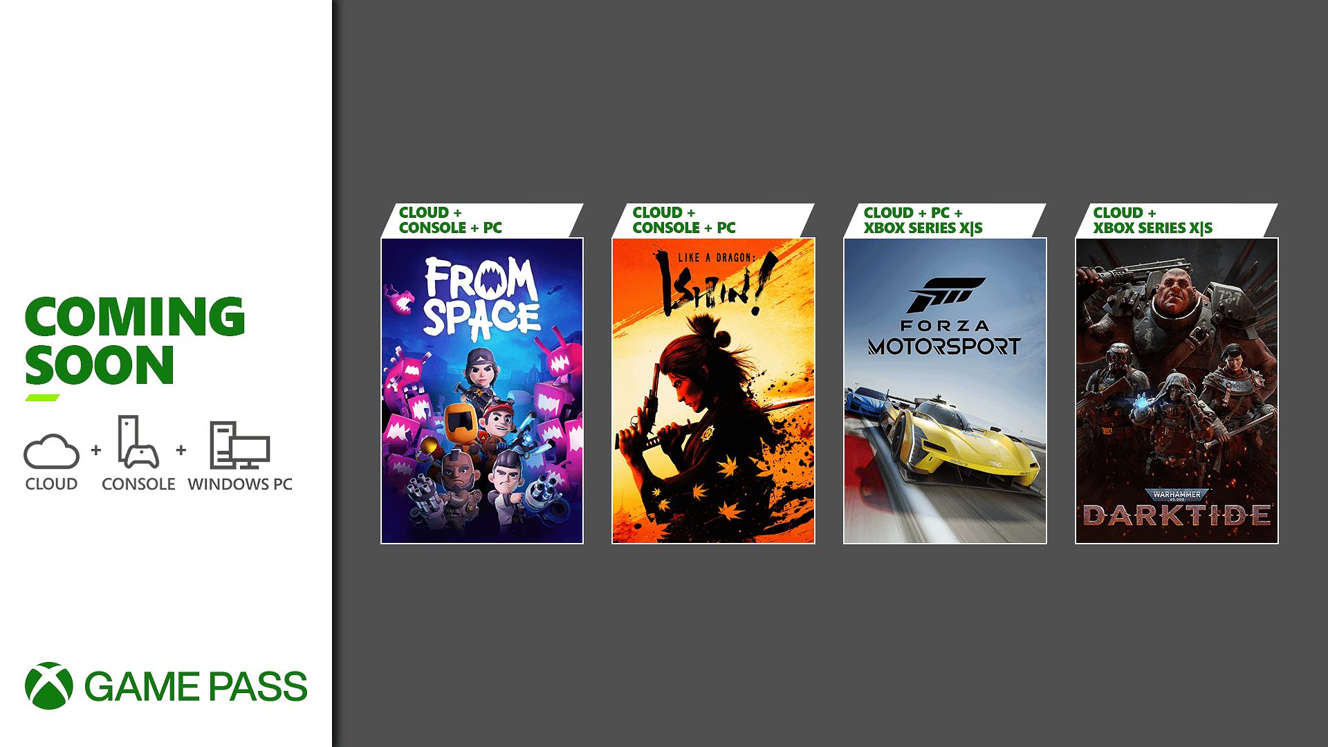 Coming Soon to Game Pass: Forza Motorsport, Like A Dragon: Ishin!, Warhammer 40,000: Darktide, and From Space