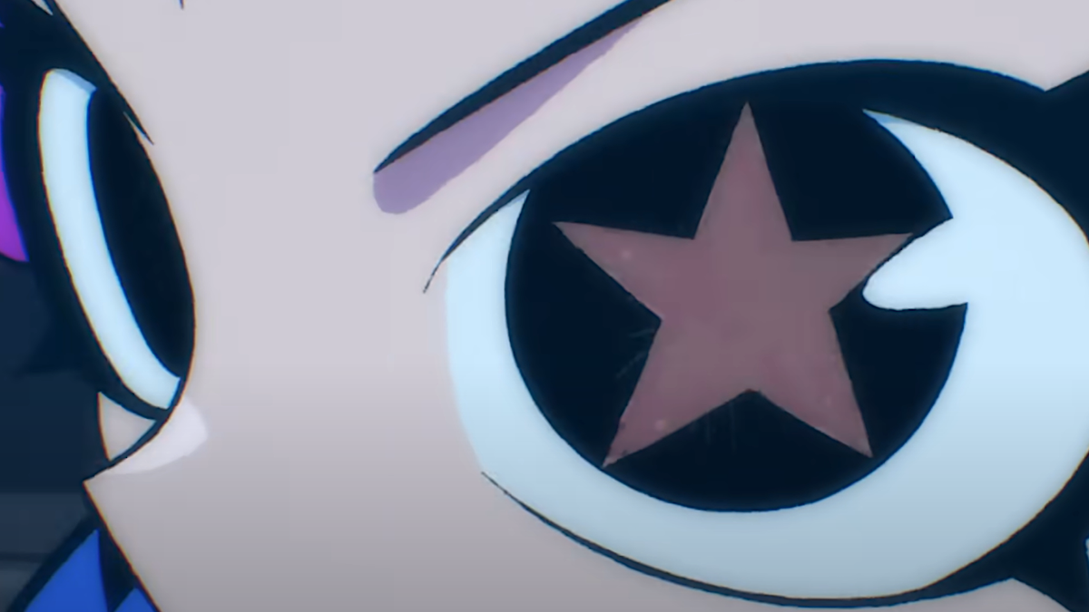 A close-up of Ramona Flowers from Scott Pilgrim Takes Off, showing her stylised eye with a star symbol in the iris.