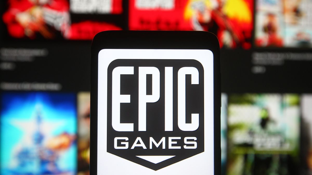 Epic Games logo behind the Epic Games Store