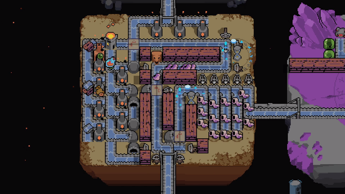 An island of worms and assemblers in Mob Factory.