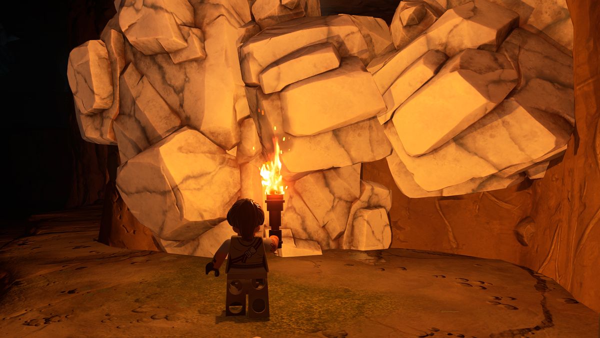 Lego Fortnite marble - the character is standing in front of a marble cluster inside a cave