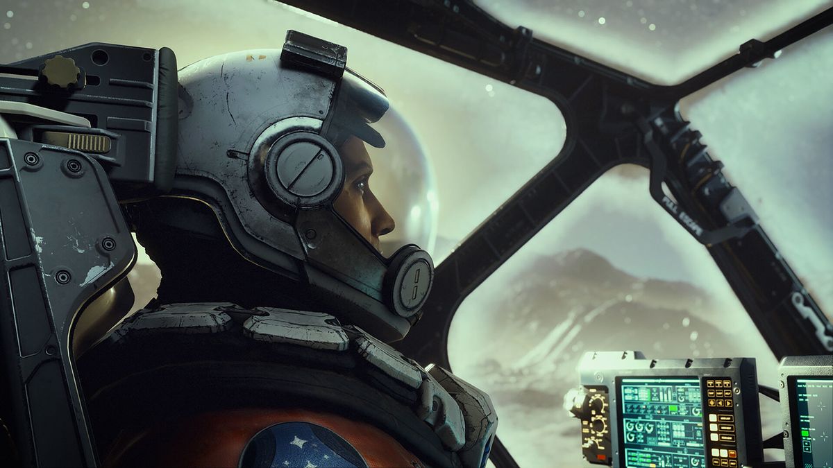 A space pilot in their cockpit in Starfield.
