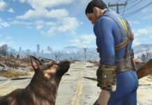 Dogmeat and the Sole Survivor from Fallout 4.