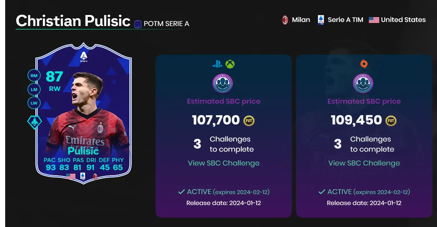 How to Complete Christian Pulisic Serie A POTM SBC in FC 24?