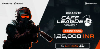 Promotional image for the GIGABYTE Cafe League 2024, symbolizing the collaboration between GIGABYTE and Skyesports to boost grassroots esports in India