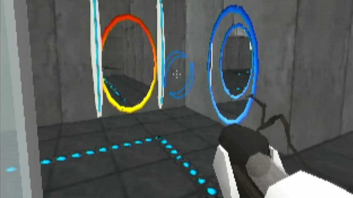 Two portals shown in the Portal N64 demake.