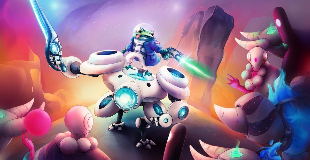 Check out this horde survival roguelike where you and your friends are a frog riding on a mech's shoulders