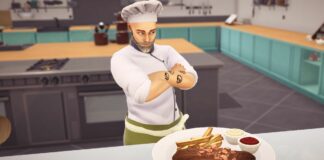 Chef in kitchen with plate of food and mushroom tattoo on arm
