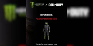 Player in Call of Duty wearing the black, green, and purple Monster Energy 